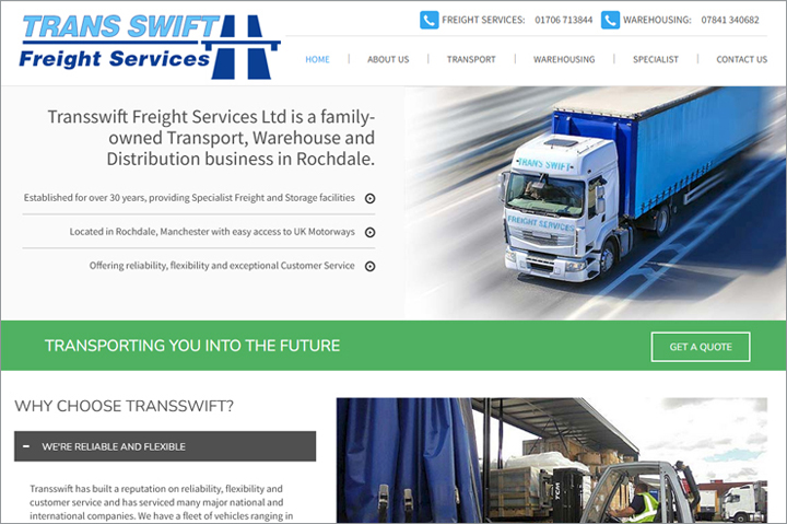 Screenshot of the Transswift website