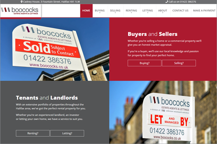 Screenshot of the Boococks Estate Agency website